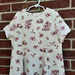 Vintage 90's Lands End Victorian Birds Fruit Print Linen Dress Sundress